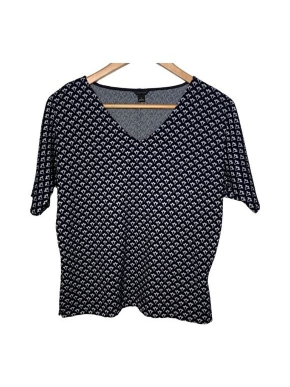 Ann Taylor Blue White Print V Neck Knit Top Small